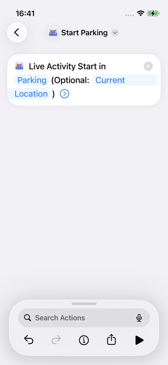 Start Live Activity configured with Category Parking and Current Location