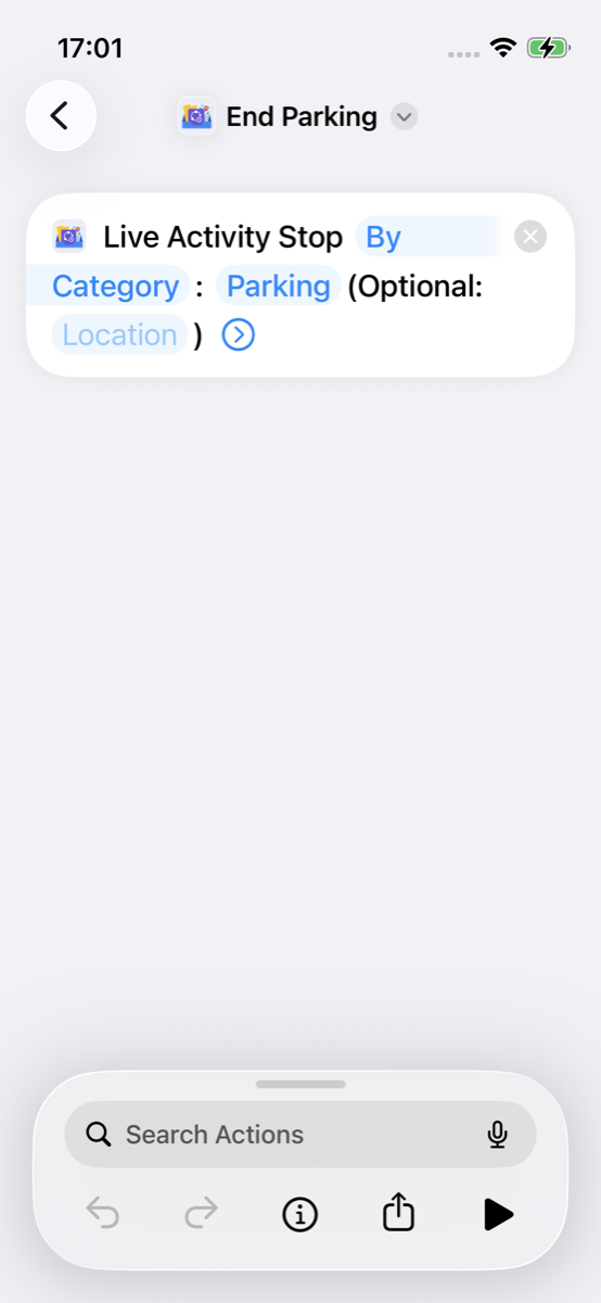 End Parking shortcut with Stop Live Activity