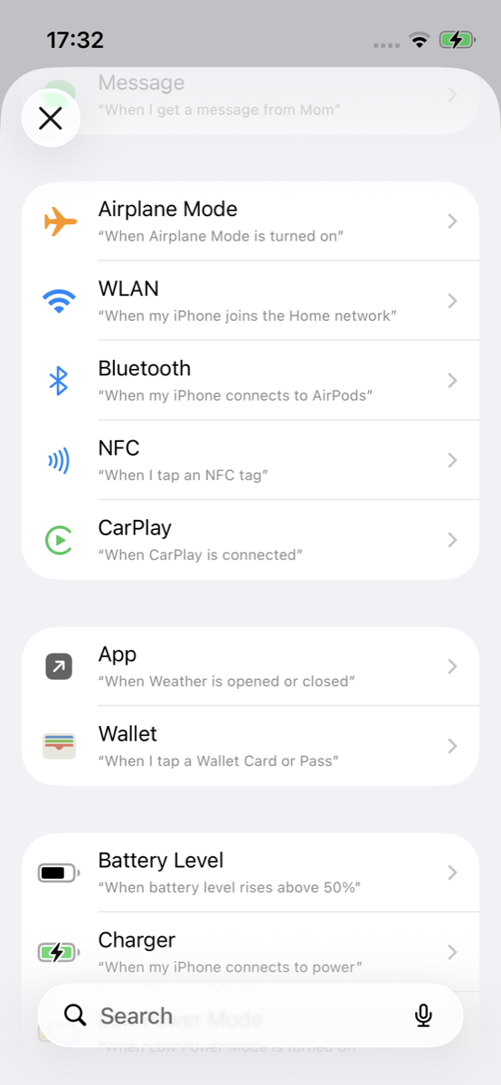 Shortcuts Automation tab creating a new personal Automation