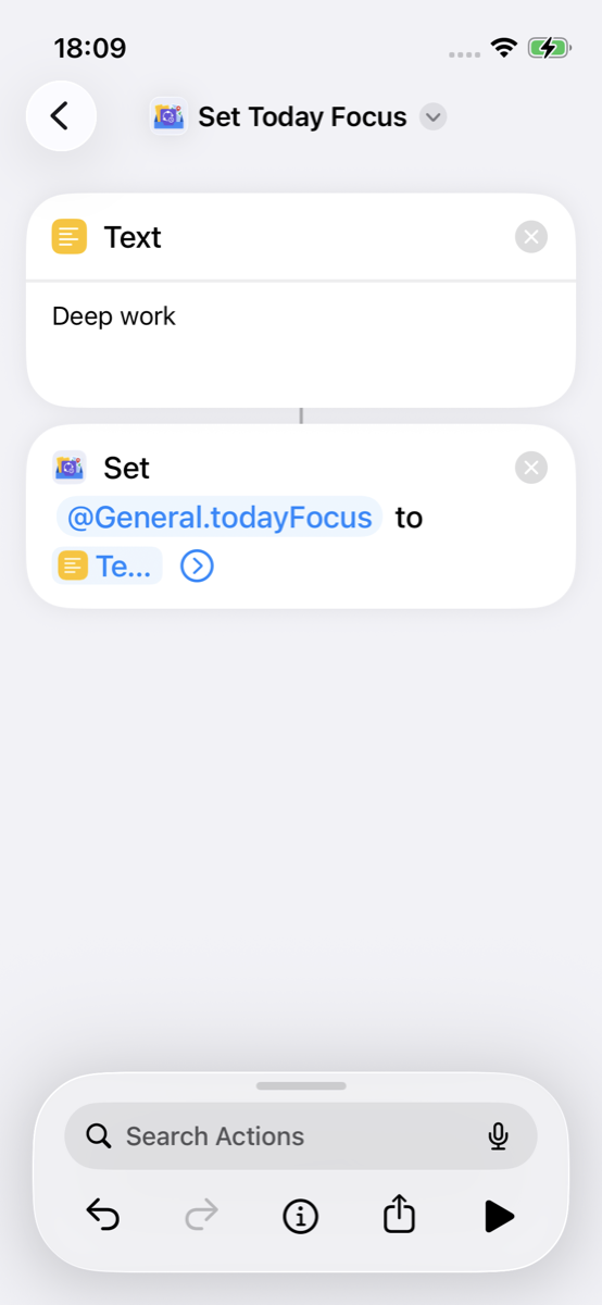 Set Global Variable with Key Path @General.todayFocus and Text value